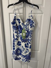 NWT  Farm Rio Womens Linen Mini Dress Size S Off-White/Blue Floral Sleeveless
