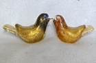 PAIR Vintage Murano Italy Glass Sparrow Birds Loaded w Gold MCM Unmarked