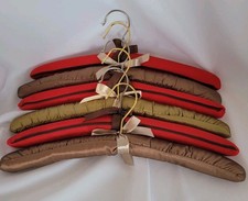 Vintage 16" Luxury Satin Covered Padded Lingerie Hangers Set of 6 Browns and Red