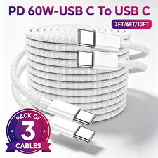 3Pack 60W USB-C to USB C Type-C Fast Charging Data Charge Cable PD Cord 3/6/10FT