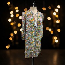 Crown Ivy Floral Peasant Dress Size M Boho Long Sleeve Shift Tiered Tassel Ties