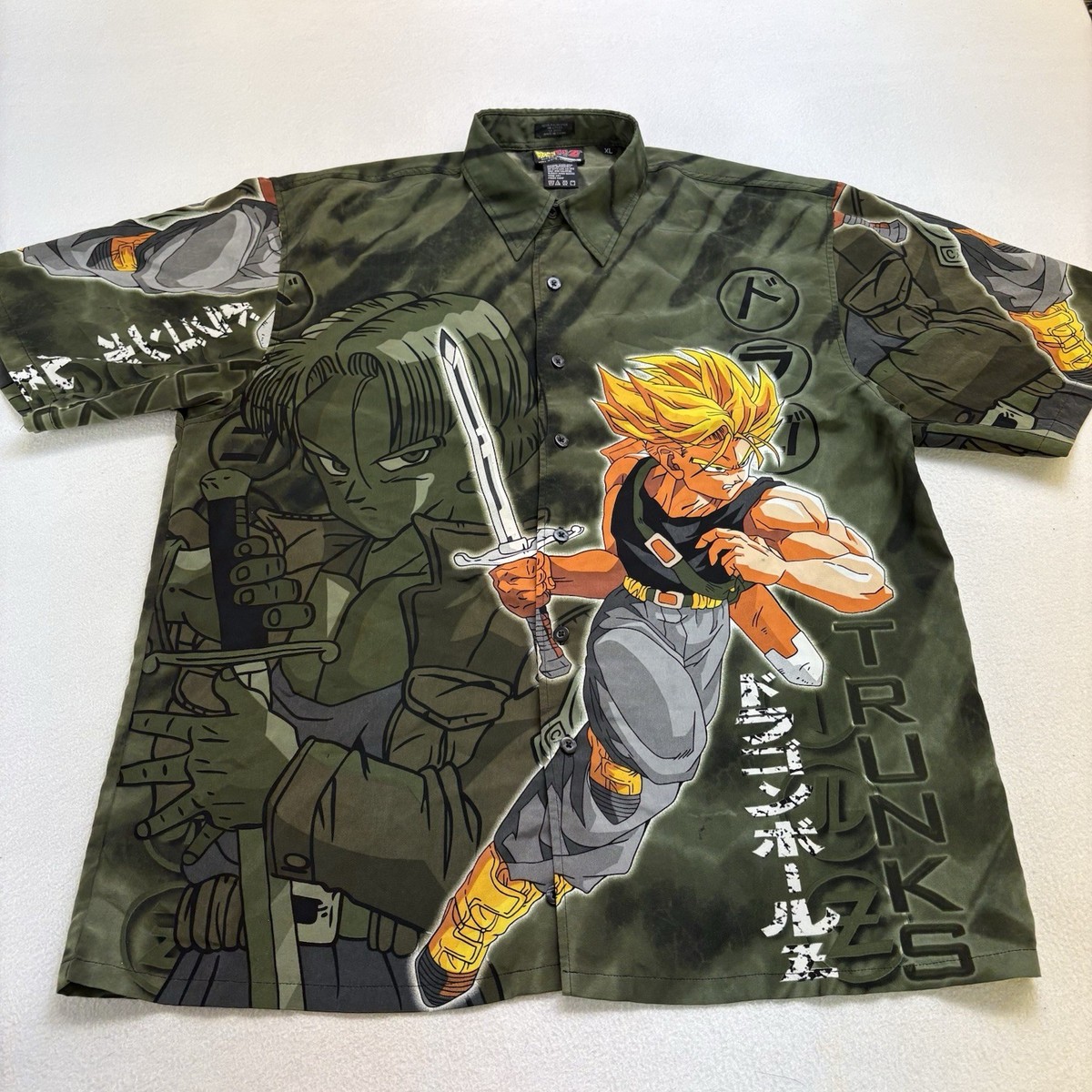 Vintage 2001 Dragon Ball Z DBZ Button Up Shirt Trunks Anime Size