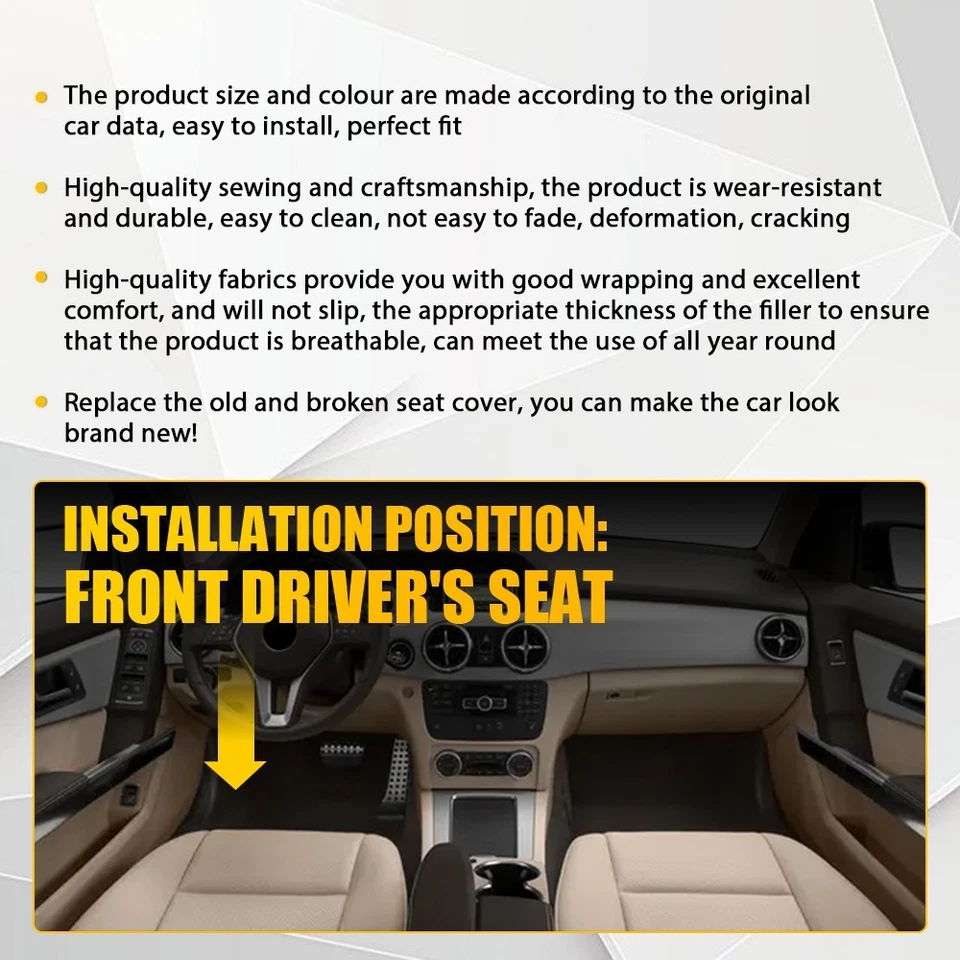 Cubierta de asiento inferior del conductor bronceado claro para Mercedes Benz C250 C300 C350 EV 2008-2014 Foto 2 de 4