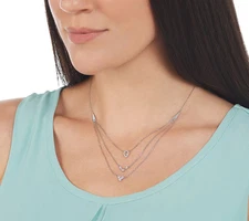 Diamonique Sterling Silver Round & baguette-cut CZ 3 Row Necklace. 16"+3"
