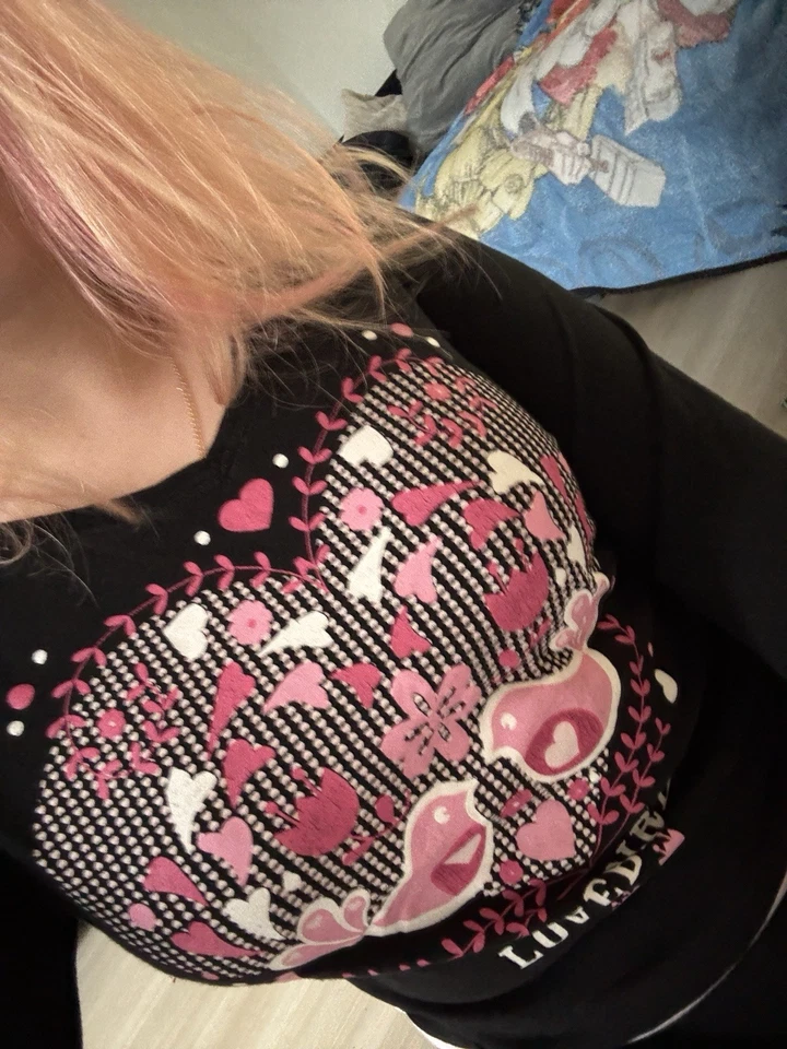 Top Boxers Pink Lovebirds Negro Manga Larga Y2K Joe Talla Pequeña Foto 2 de 4