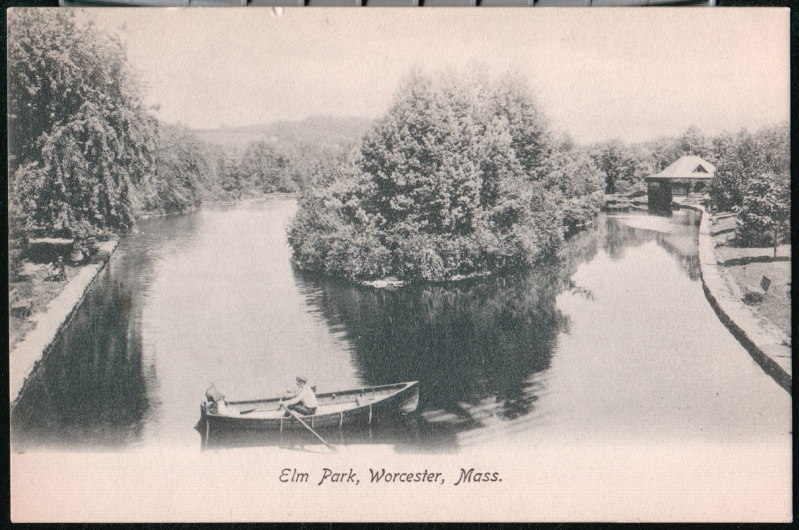 ❁Ma❁ページ WORCESTER MA Elm Park Rowboat Antique B&W Postcard Early Old