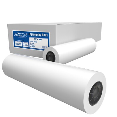 Alliance Wide Format Paper Rolls Bond Engineering 36'' x 500' x 3'', 20lb. 2 Rolls