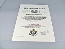 Army Combat Action Badge Medal Replacement Certificate CAB