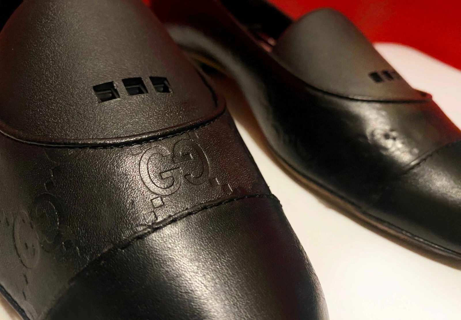 729, !! CHAUSSURES MOCASSINS FEMMES GUCCI GG GUCCISSIMA CUIR DE LUXE NOIR 9,5 B