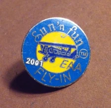 2001 Sun 'n Fun EAA Fly-In Round Brass Metal & Enamel Lapel Pin 1" Inch Diameter