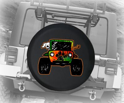 Spare Tire Cover Driving with the Dog in Rainbow Tie Dye Print JK Accessories