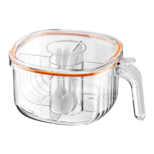 Sealed Condiment Container Clear Box for Seasoning Spice 4 Grids w/ Lid &Spoons