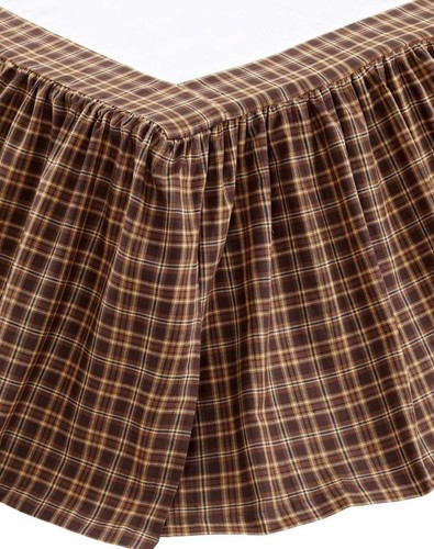 Twin Size Bed Skirt Country Brown Plaid Cotton Gathered Dust Ruffle Prescott - Picture 2 of 5