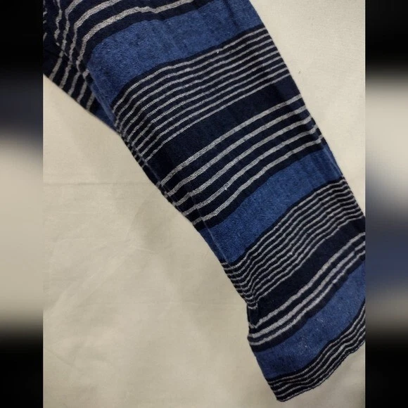 Old Navy Linen Striped Top Womens XL Gray Blue Boho Retro Peasant Casual Comfy - Image 4 of 4