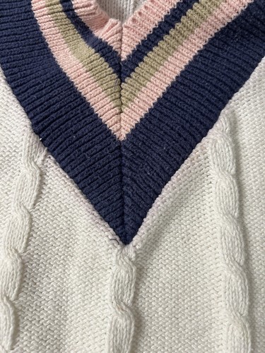 VTG Ready To Wear Sweater Womens M Golf Tennis V Neck Cable Knit College Preppy - Picture 5 of 12