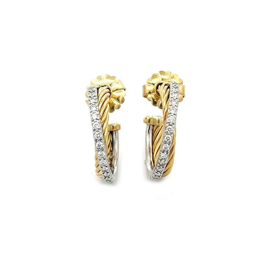 Pendientes tipo argolla cruzados con cable de oro de dos tonos David Yurman de diamantes de 18 k Foto 3 de 4