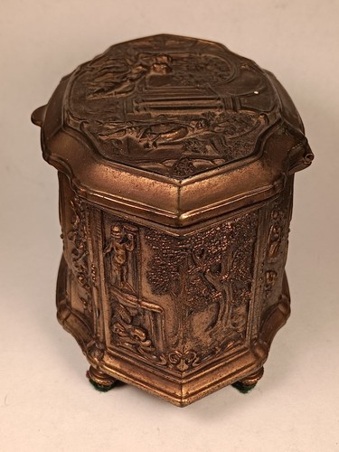 Antique Jennings Bros. Casket Jewelry Trinket Box Embossed Brass Art Nouveau - Picture 2 of 18