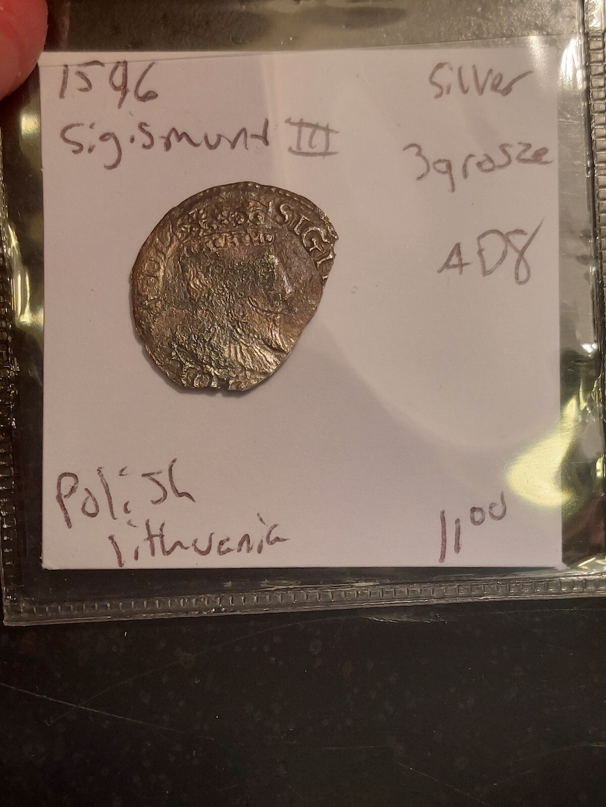 Sigismund III 1596 3 grosze , AR, Polish Lithuania Commonwealth Chipped AD8