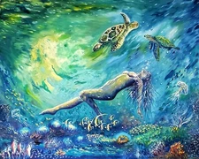 Original Oil Painting Wall Art Decoration Stretched Canvas - Woman Diving