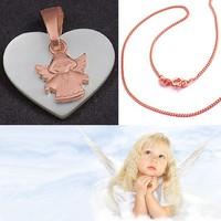Perlmutt Herz Engel Mit Kreuz AnhäNger Und Kette Nach Wahl Silber 925 RosèGold