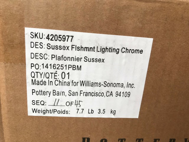Pottery Barn Sussex Flushmount Ceiling Light Fixture Chrome