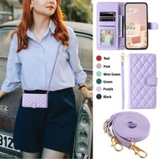 For Samsung Galaxy "A" Series Magnetic Leather Flip Card Wallet Case W/ Lanyard