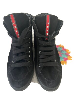 PRADA Women's Black Suede High Top Sneakers Size 37 Prada Size EUC