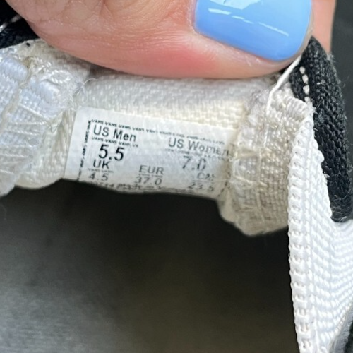 Zapatillas deportivas Vans clásicas sin cordones para mujer talla 7 negras blancas - Imagen 9 de 10