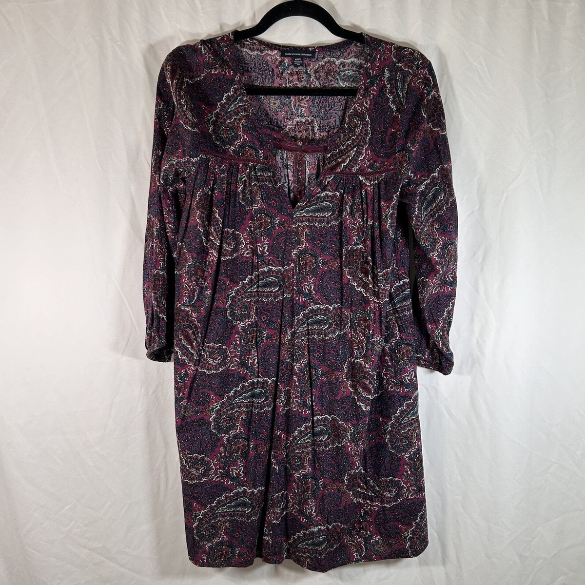 American Eagle Dress Women's Medium Purple Floral Vneck Long Sleeve Knee  Length
