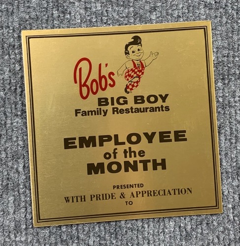 Big Boy Restaurants Bob’s Employee Of The Month Plaque Or Trophy Sign