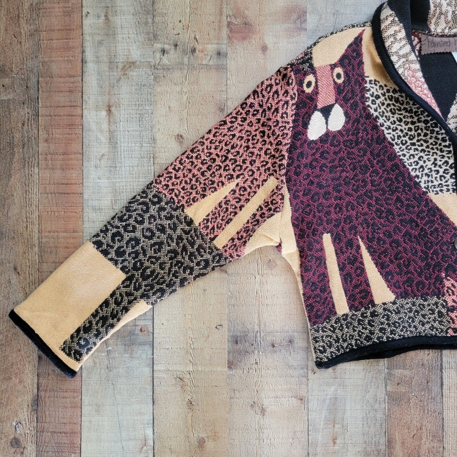 Vintage dipinto pony gatto selvatico arazzo coperta boho giacca ritagliata taglia unica