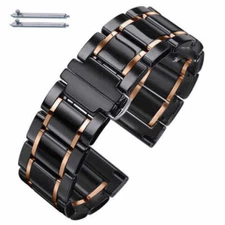 Black & Rose Gold Ceramic Replacement Watch Band Quick Release #8003