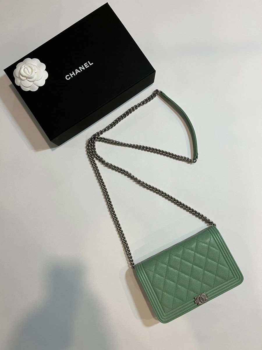 Green Quilted Caviar Boy Wallet on Chain (WOC)