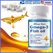 Omega 3 Fish Oil Capsules 3600mg Per Serving EPA  DHA, Highest Potency 120 Caps