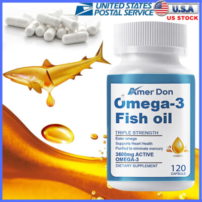 Omega 3 Fish Oil Capsules 3600mg Per Serving EPA & DHA, Highest Potency 120 Caps