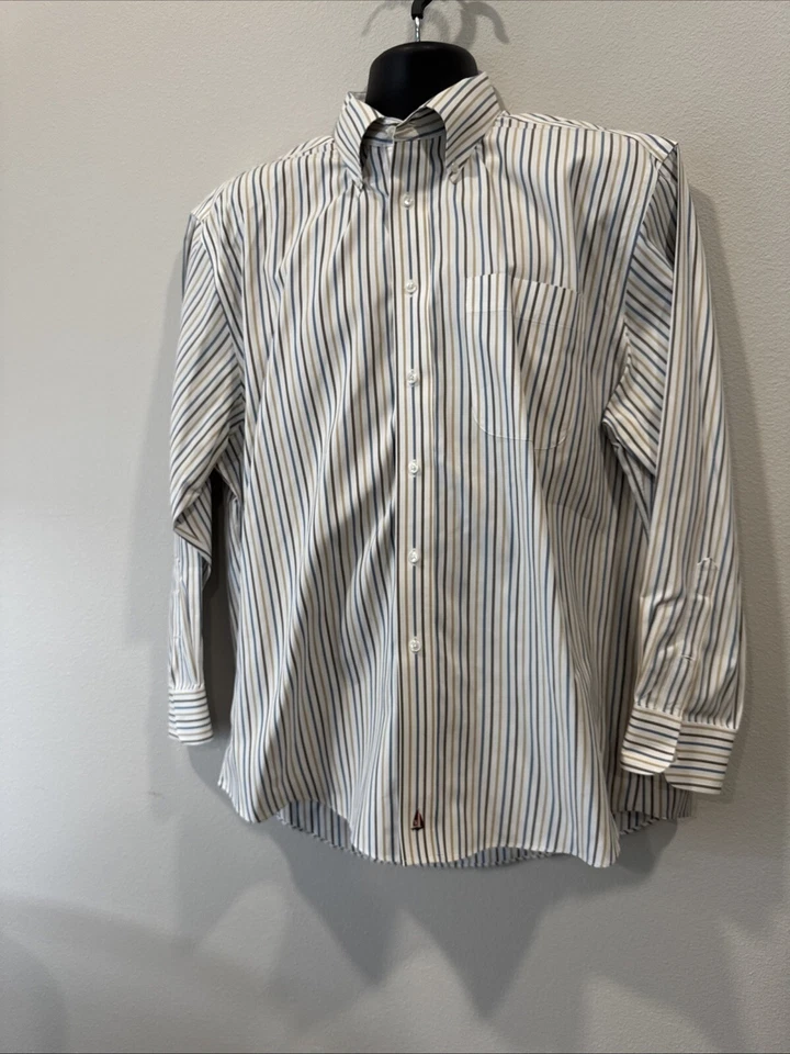 Camisa Nordstrom Para Hombre 17-33 Blanco Rayas Abotonada Algodón Foto 4 de 4