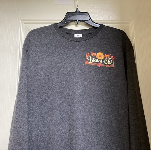 Blessed Girl Womens Long Sleeve Christian T-Shirt Love I Cor 13 Gray M NEW NWOT - Picture 5 of 13
