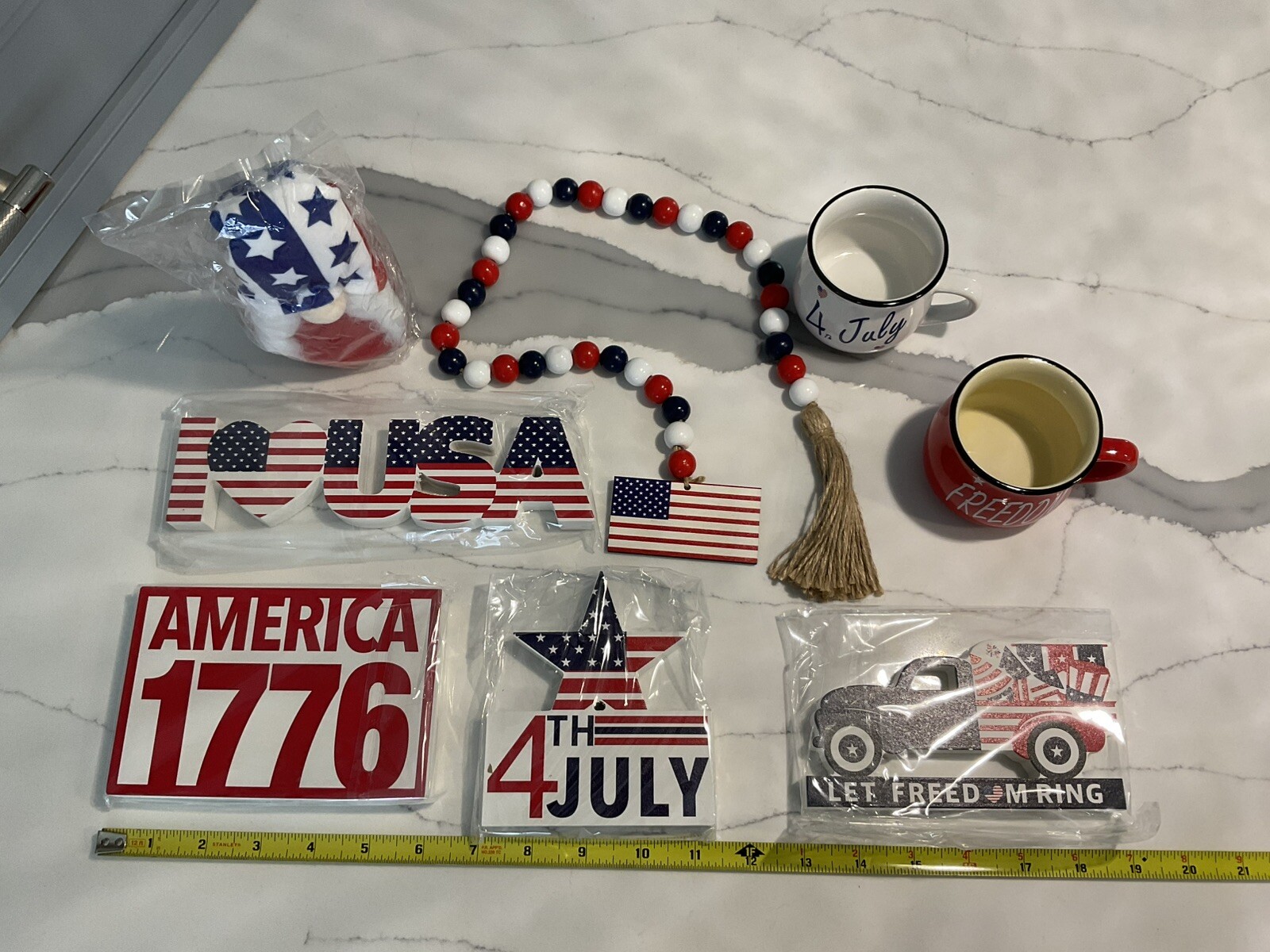 как выглядит 8 Pcs Wooden Table Decor 4th of July Table Centerpiece Sign Indepen фото