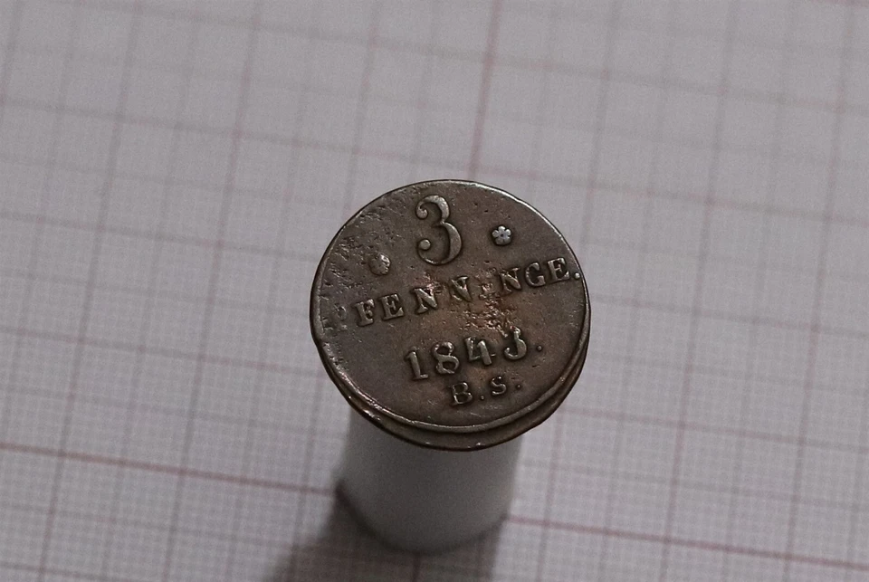 🧭 🇩🇪 GERMANY ROSTOCK 3 PFENNIG 1843 BS SHARP DETAILS B79 #W60 - Image 2 of 2