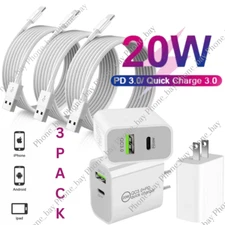 QC PD 20W Fast Charger Power Adapter Block USB Cable For iPhone 14 13 12 11 7 8