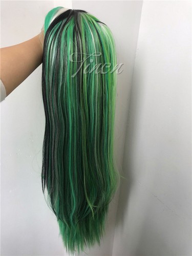 Green Black White | Dark Red Black Hightlights Long Straight Lace Front Wig - Picture 4 of 11