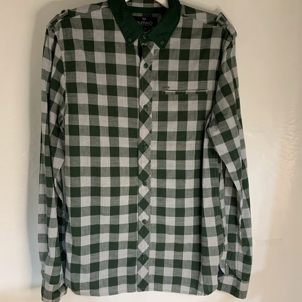 Buffalo David Bitton Mens LS Button Cotton Pocket Button Plaid Green Men’s Sz S - Image 2 of 4