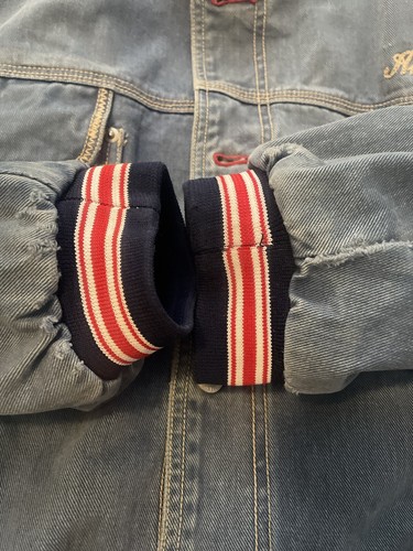 Vintage 80s Mens Jean Bomber Jacket Sz LRG USA Patriotic Made Sports 100% Cotton - Picture 16 of 17