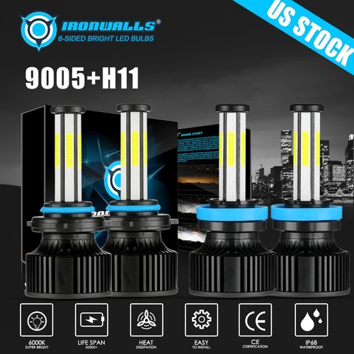 6 Sides 9005 H11 LED Headlight High Low Beam Bulbs Kit Super White Bright Lamps - Picture 17 of 17