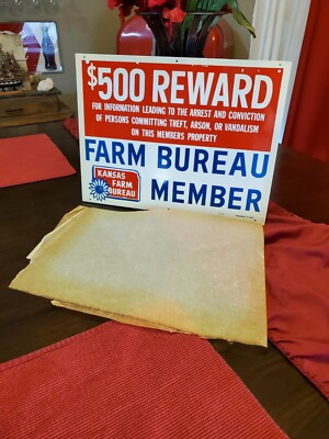 Panneau Métallique Vintage "$500 Reward Farm Bureau" - Tôle Imprimée, Neuf