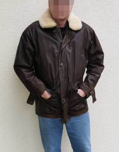 Lederjacke braun lang, mit Kunstfellkragen Gr.52, XL - Bild 8 von 10