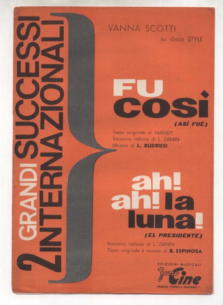 Spartito FU COSI' - AH AH LA LUNA Vanna Scotti Budriesi Espinosa 1962 sheet