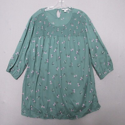 Croft Barrow Top Plus 1X Green Floral Cottage Core Boho Prairie Smocked NWT