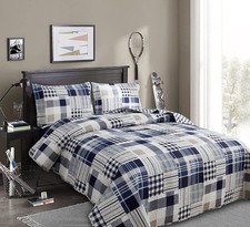 Jarson Patchwork Bedding Plaid Quilts Set Full/Queen Full/Queen, Navy Blue