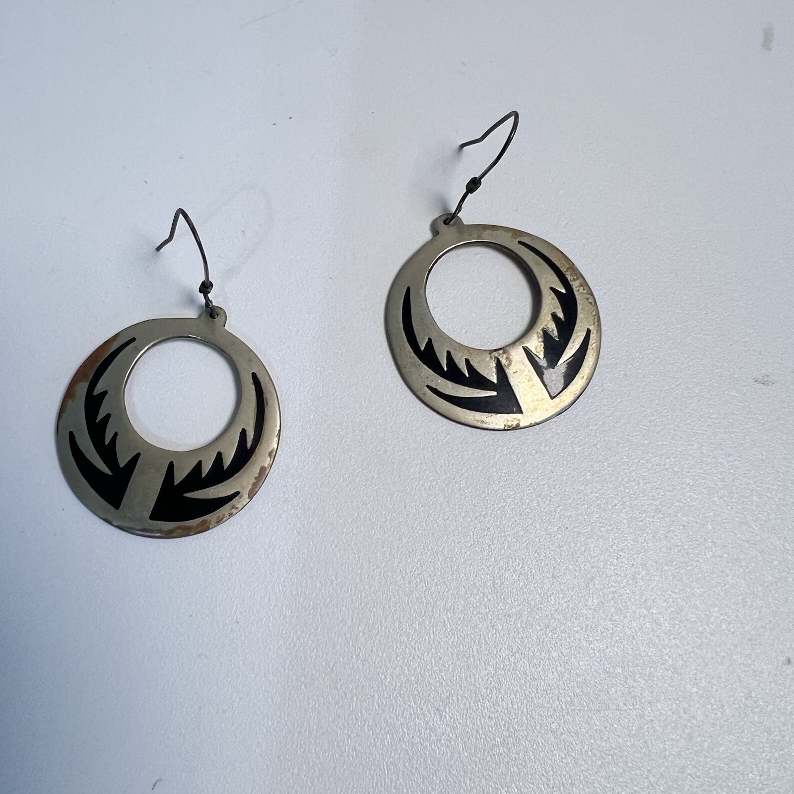 Vintage Mexico Alpaca Sterling Silver Hook Dangle Earrings